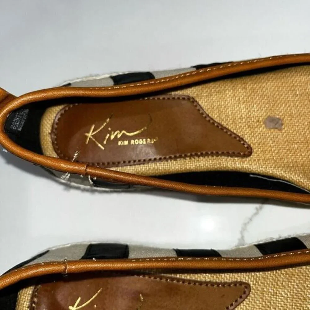 Kim Rogers Black and White Espadrilles with Striped Pattern Size 7.5